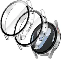 JETech Capa com Protetor de Tela para Samsung Galaxy Watch 7 44mm, Case Capinha Protetora Geral, Película de Vidro Temperado Embutida de Alta Sensibilidade, Pacote com 2 (Claro)