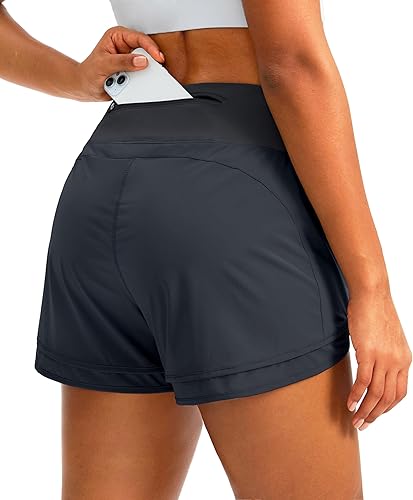 Pantalón corto de correr para mujer con bolsillo con cremallera, pantalón corto deportivo, para gimnasio, de 3 pulgadas, secado rápido para mujer