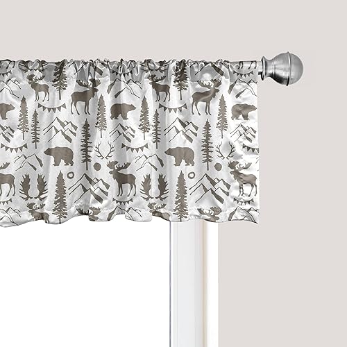 Miniatura 25 de Ambesonne Cenefa de Ventana Natural, Adorno de Estilo Escandinavo con Árboles Desnudos y Pájaros, Cenefa de Cortina para Decoración de Cocina y