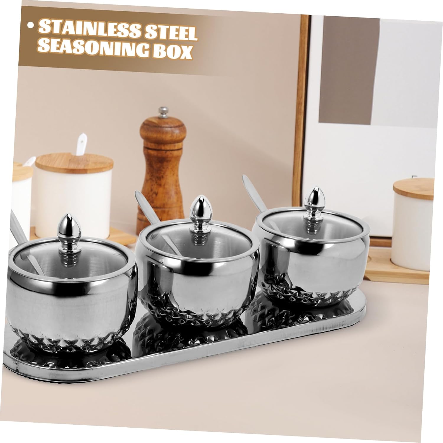 Cabilock Modern Spice Jar Combination Condiment Container Glass Lid Kitchen Storage Jar