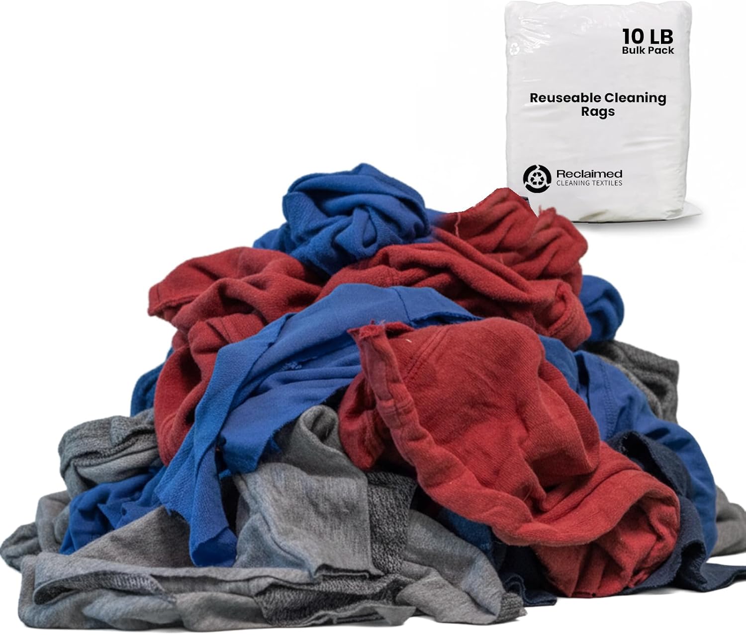 10 LB Recycled T-Shirt Cloth Rags Bundle, Multi Color Cleaning Rags for Paint Spills, Polishing, Dusting & Staining, Prewashed Absorbent, Reclaimed Recycled Material