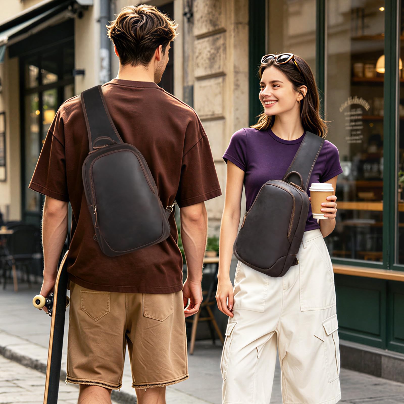 TIDING Umhängetasche aus Leder für Herren, Umhängetasche, Diebstahlschutz, kleiner Rucksack für Reisen, Arbeit, Alltag