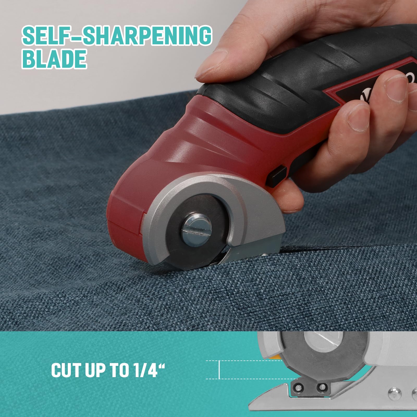 VLOXO Electric Rotary Cutter Cordless Electric Scissors Rechargeable Rotary Cutter for Fabric with Safety Lock Handheld Portable Powerful Fabric Cutter for Carpet Leather - Image 4