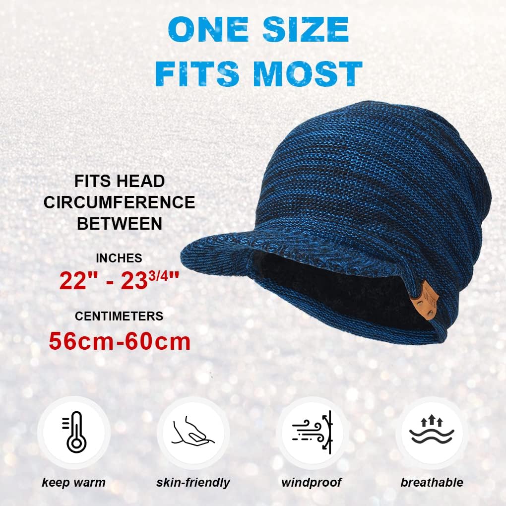 Ruphedy Mens Beanie with Brim Winter Hat Knitted Thick Fleece Visor Beanie with Bill B5042 - Image 5