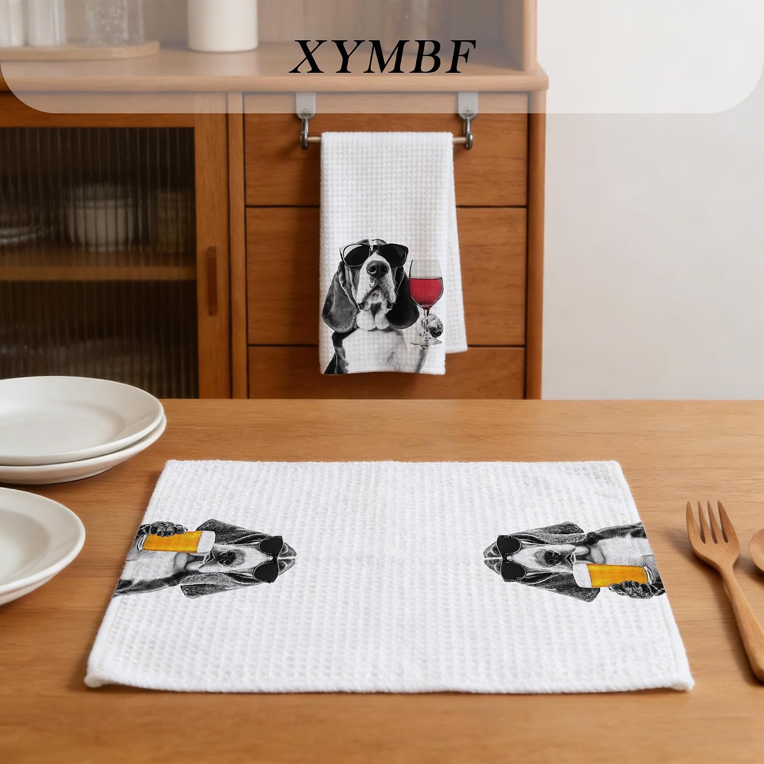 Basset Hound Gift Kitchen Bar Towels, Basset Houndle Gifts for Women Men, Gifts for Wine Beer Lovers Decor Hand Towels for Kitchen Bar Decor, 16x24 in Set of 2