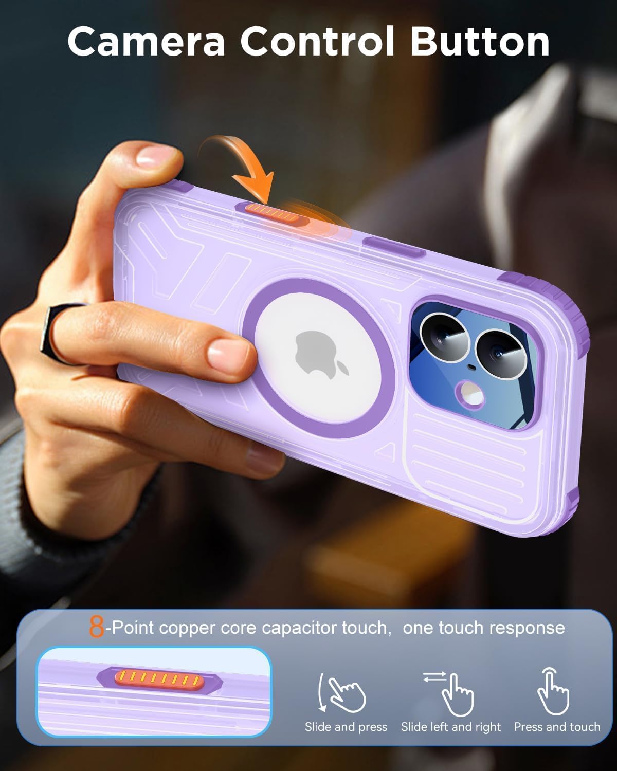 for iPhone 17 Waterproof Case Magnetic, Built in Camera Control [Screen Protector] [Lanyard], Fit for Magsafe Heavy Duty Military Rugged Full Body IP68 Phone Case, 6.3" Frosted Purple - Image 6