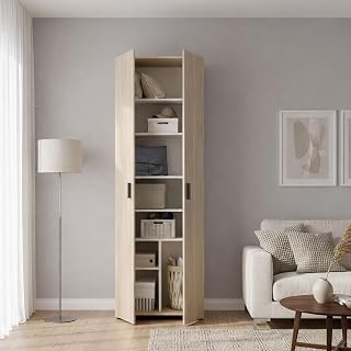 Dmora - Armadio multiuso 2 ante Suretta, Mobile multifunzione portaoggetti, Guardaroba porta scarpe, 61x35h190 cm, Rovere