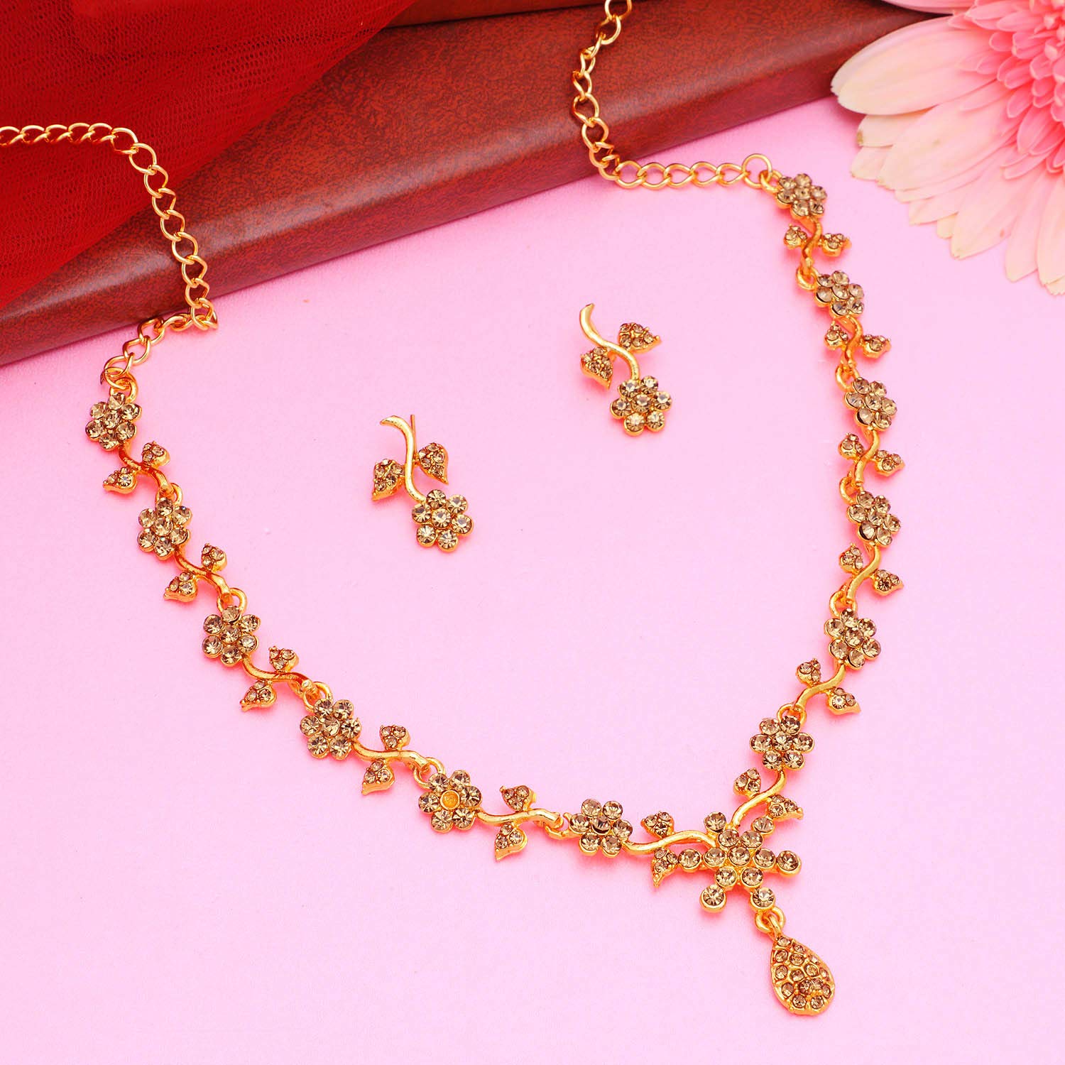 Floral Plated LCT Stone Necklace Set (N79653_D1)