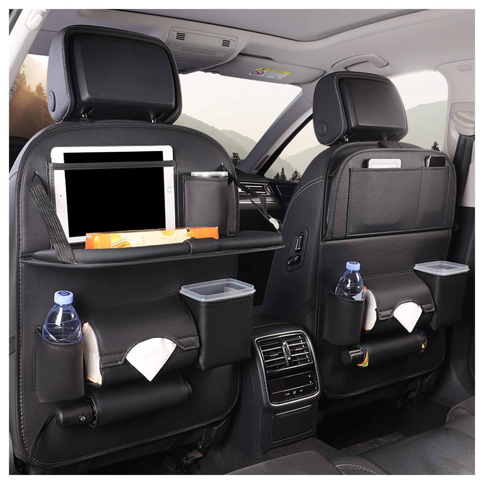 Autositz Rückenlehnenschutz für Audi Q7 4 Seats 5 Seats 7 Seats/Q8, Auto Organizer Multifunktional Wasserdicht Rücksitz Organizer mit Klapptisch,2pcs-Black