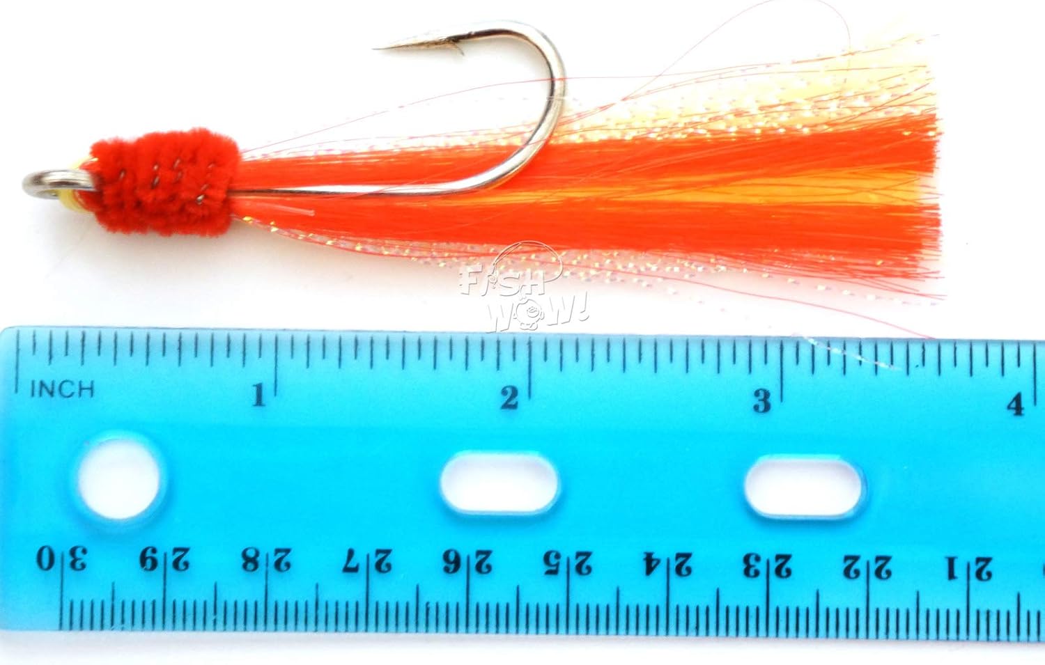 50 Pieces 7/0 Shrimp Flying Hooks with red Yellow Krystal Flash