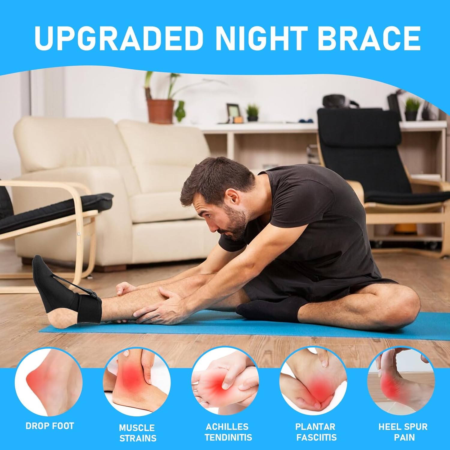 Plantar Fasciitis Night Splint, Supportive Foot Brace with Arch Cushion for Plantar Fasciitis, Achilles Tendonitis, Foot Drop & Heel Spur Pain Relief Day & Night(Large) - Image 5