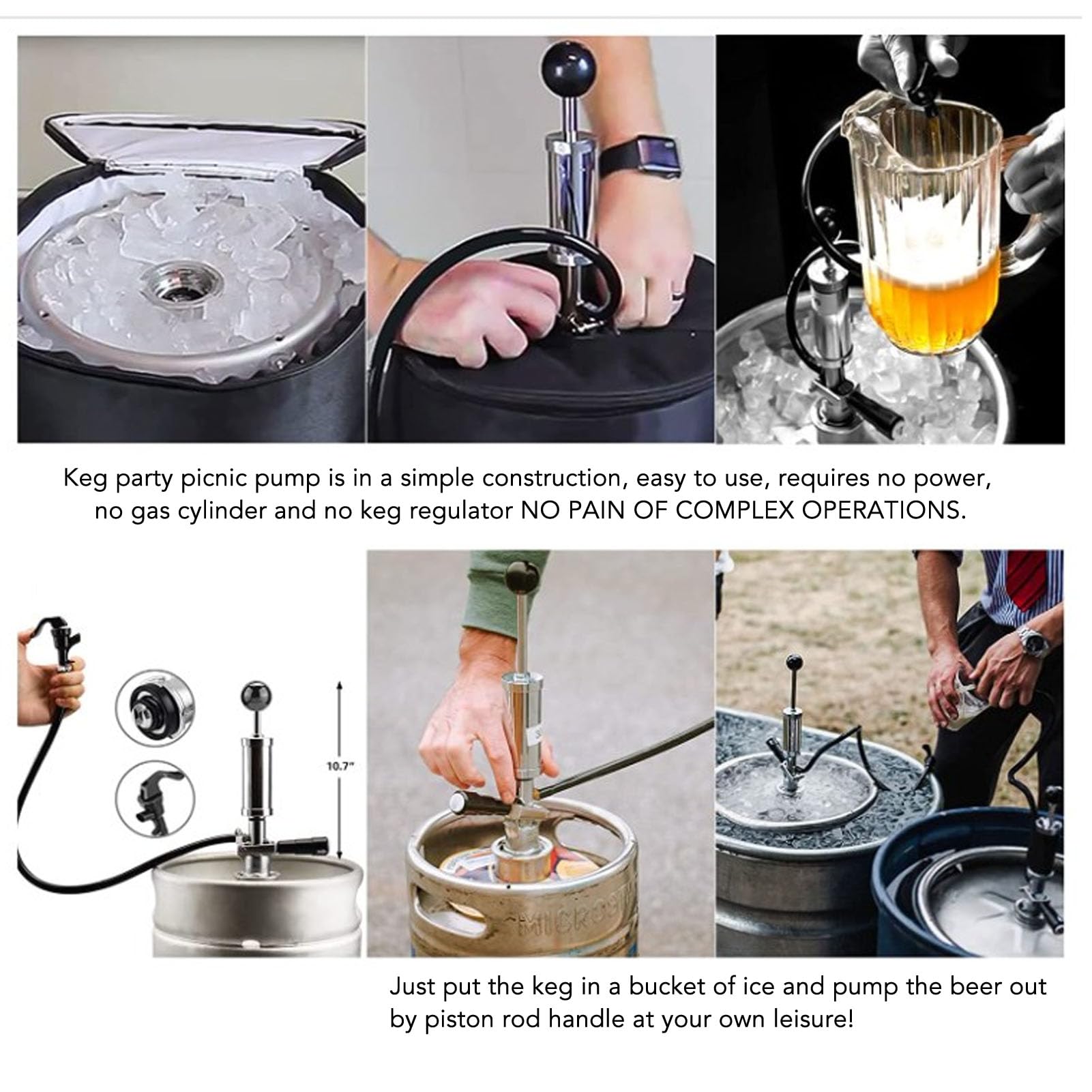 Bomba para barril de cerveza, grifo para barril de acero inoxidable de 4 pulgadas, bomba manual, Kit de Picnic