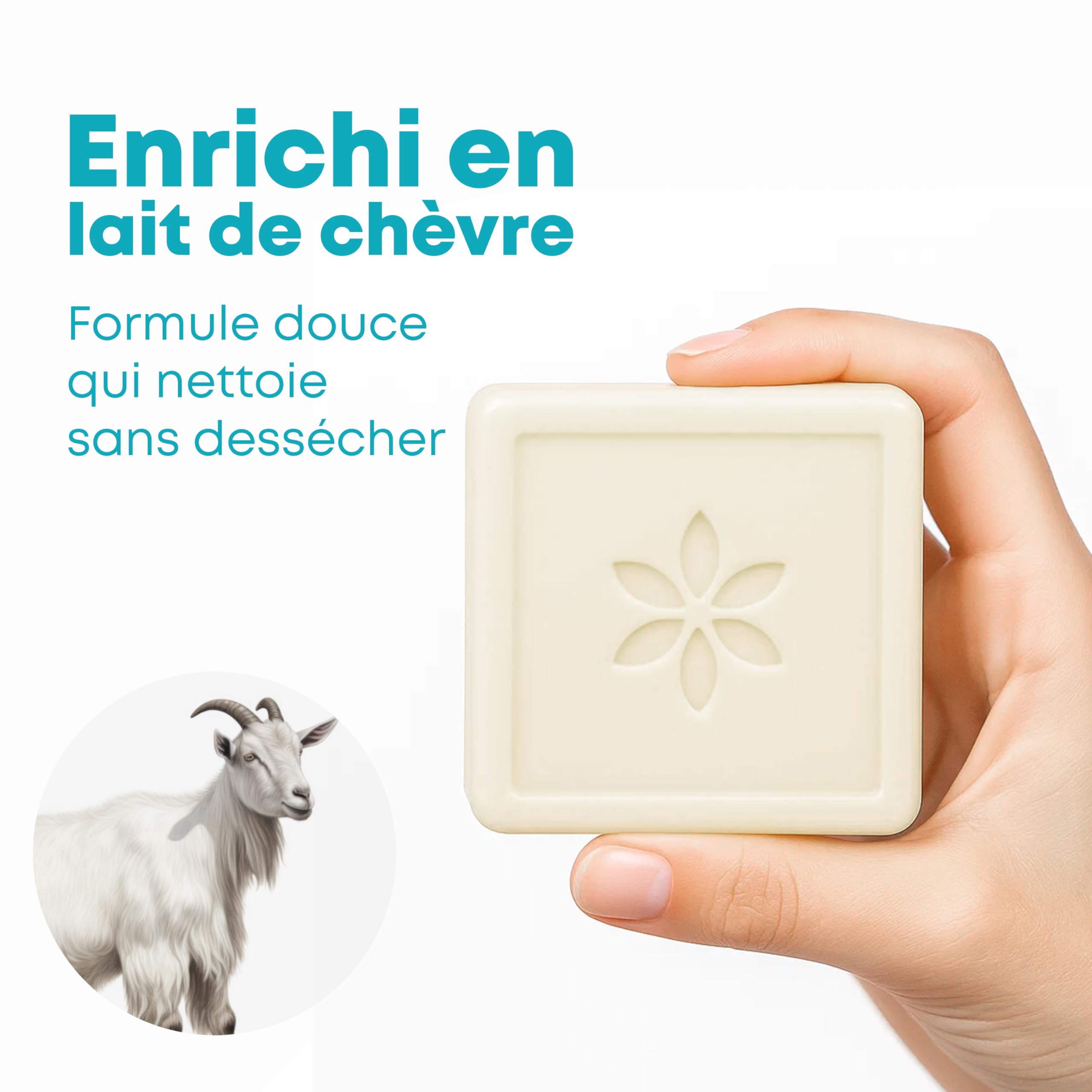 PhytoFlora Savon Lait de Chevre|125g|Traitement Anti-Acné, Eczéma et Points Noirs|Shampoing Solide|Gommage Visage|Savon le Naturel|Tous Peaux|ProvitamineB5