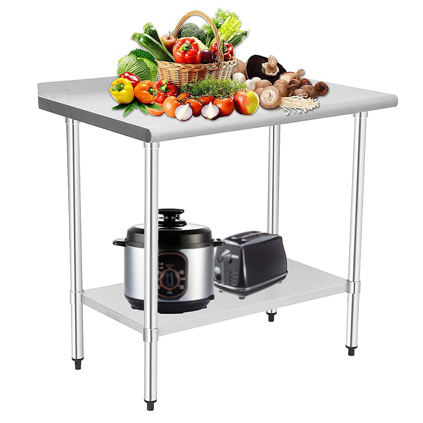 Mesa de trabajo Mesa de trabajo de acero inoxidable para preparación de cocina comercial Banco de trabajo con mesa de trabajo de estante inferior plateada para restaurante de cocina comercial
