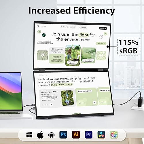 Miniatura 7 de InnoView Monitor portátil dual de 18.5 pulgadas y 100 Hz, altavoces incorporados, 115% sRGB 315  ajustable, monitor plegable doble apilado (WinsMac)