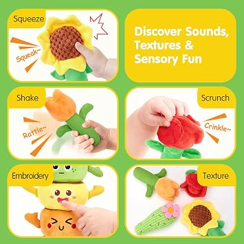 hahaland Montessori Toys for 1 Year Old, Plush Flower Garden Stacking & Sorting Toy for Toddlers 1-3, Color Matching Sensory Toy for Fine Motor Skills, Easter Basket Stuffers for Baby Boys Girls