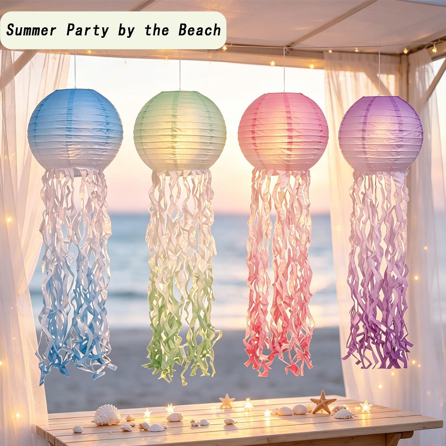 8 sztuk papierowych lampionów z meduzy, gradientowe lampiony, dekoracja na imprezę | Papierowe lampiony z meduzami z delikatnym gradientem na ocean motyw urodziny impreza syrenka impreza ogród wesele