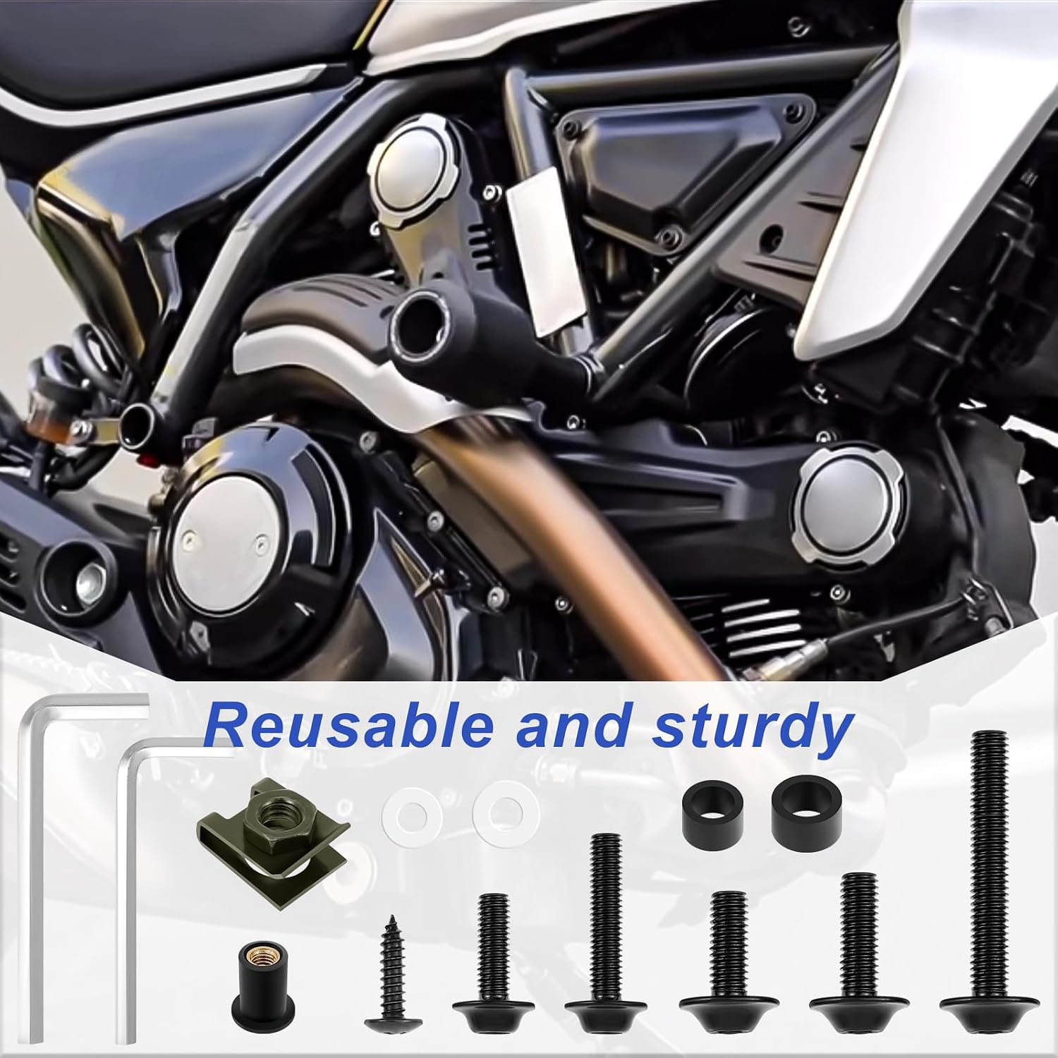 177Pcs Motorcycle Fairing Bolt Kit, M5 M6 Stainless Steel Windscreen Screws Fastener Clips Universal Fit for Motorcycle GSXR Ducati Suzuki Easy Install(Black,177)