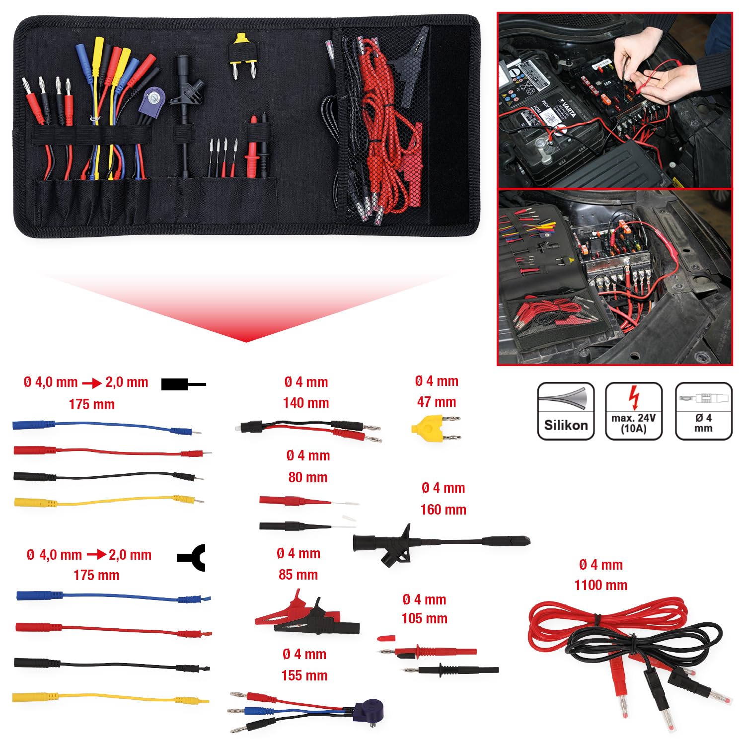 KS Tools 150.0895 12/24V Diagnose Prüf- und Mess-Kabel-Satz, 25-tlg