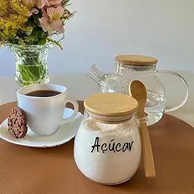 POTE HERMETICO COM TAMPA E COLHER DE BAMBU PERSONALIZADO 410 ML PERSONALIZADO AÇUCAREIRO/SALEIRO/CAFÉ/NESCAFÉ/LEITE EM PÓ E MAIS VARIAÇÕES (Açucar)