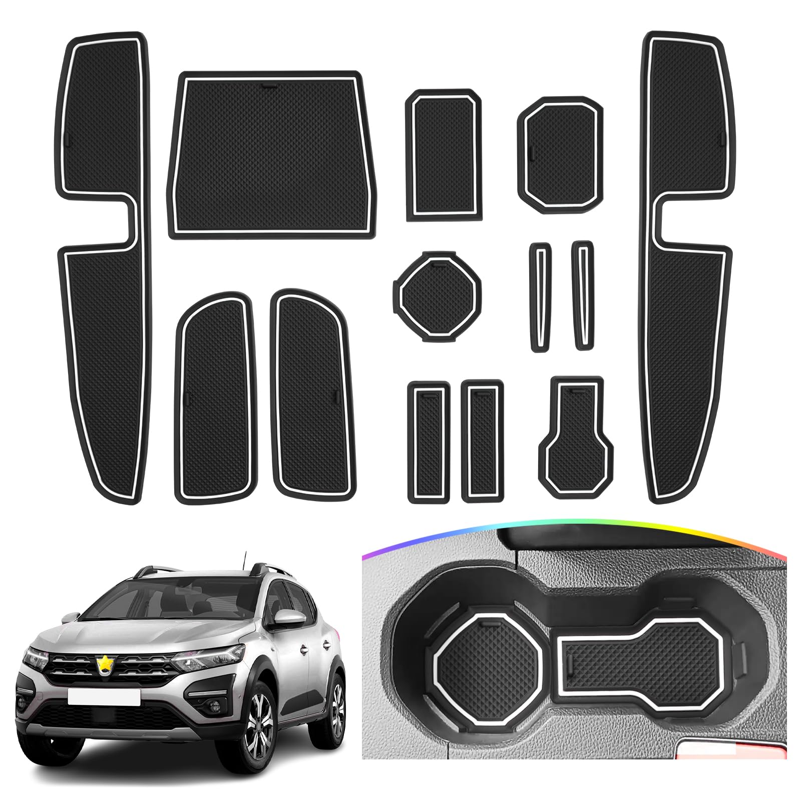 Tapis Caoutchouc Compatible Dacia Jogger 2021-2024 - Set 15 Pièces Antidérapant Pour Portes Et Console
