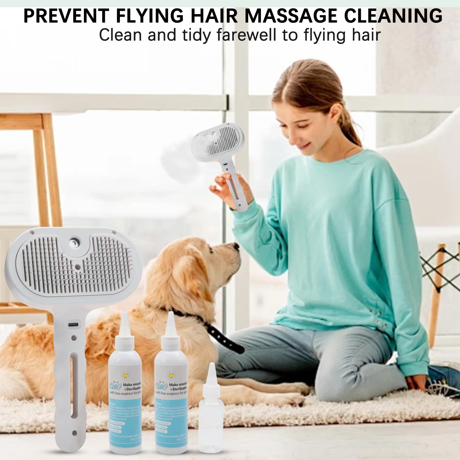 Cepillo de vapor para mascotas para perros y gatos – 3 en 1 para eliminar el desprendimiento, spray de vapor y herramienta de aseo autolimpiante – Ideal para gatos de pelo largo y corto – Incluye 2