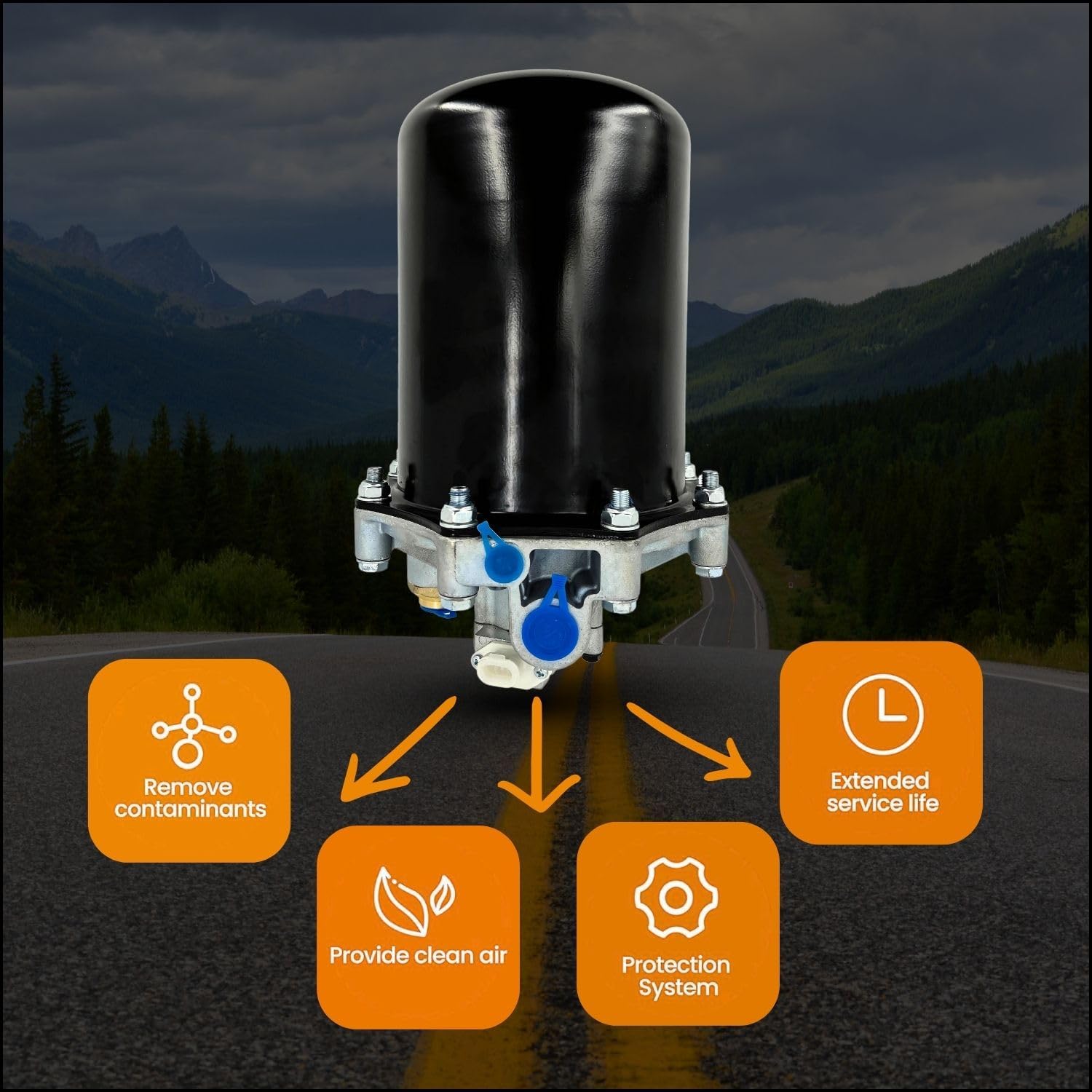 Torque 065225 Air Dryer AD-9 AD9 Style Replaces 109685 F224680 26QE377 109685X, 12 V (TR065225)