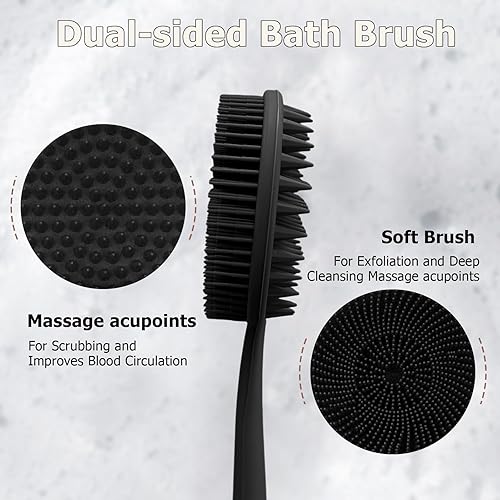 Long Handle Back Scrubber - Double-Sided Shower Brush(Black)