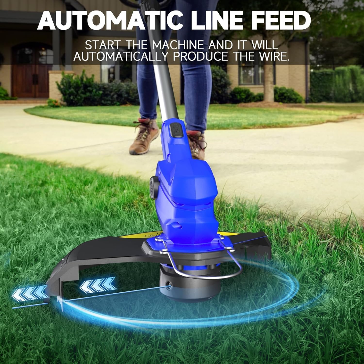 Desbrozadora inalámbrica de 20 V con 2 baterías de 2.0 Ah y cargador rápido, desbrozadora de césped ultraligera (1,9 kg), ancho de corte de 30 cm, 9000 RPM, alimentación automática de línea, incluye 2