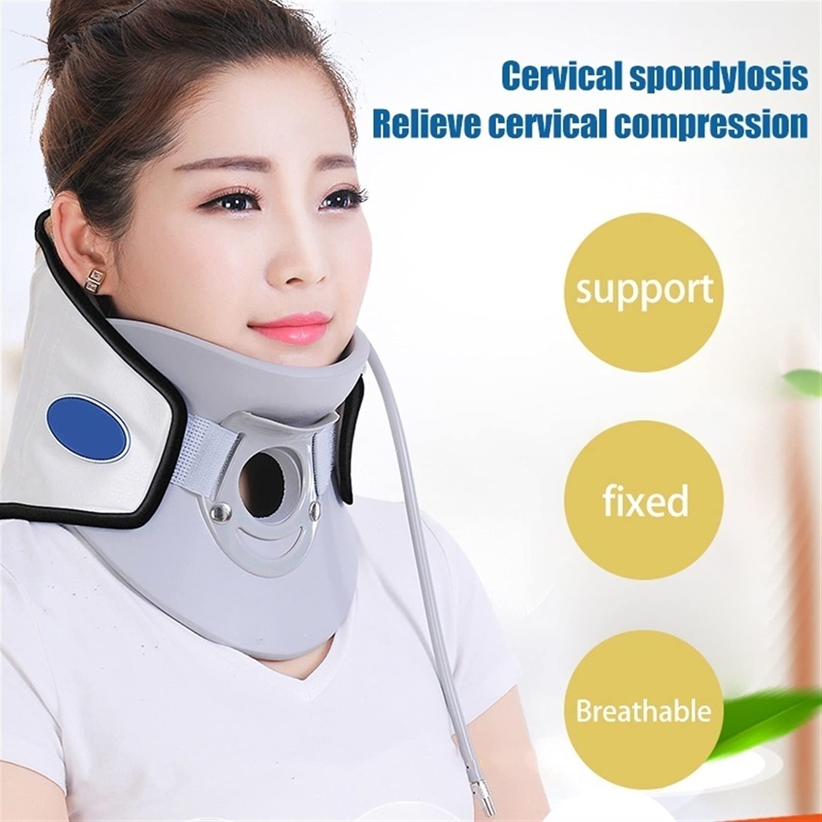 Collar De Tracción Cervical, Alivio del Dolor De Cuello con Aire Neumático para Nervios Pellizcados, Discos Herniados, Discos Degenerativos, Ciática, Rigidez De Cuello (Color : White)