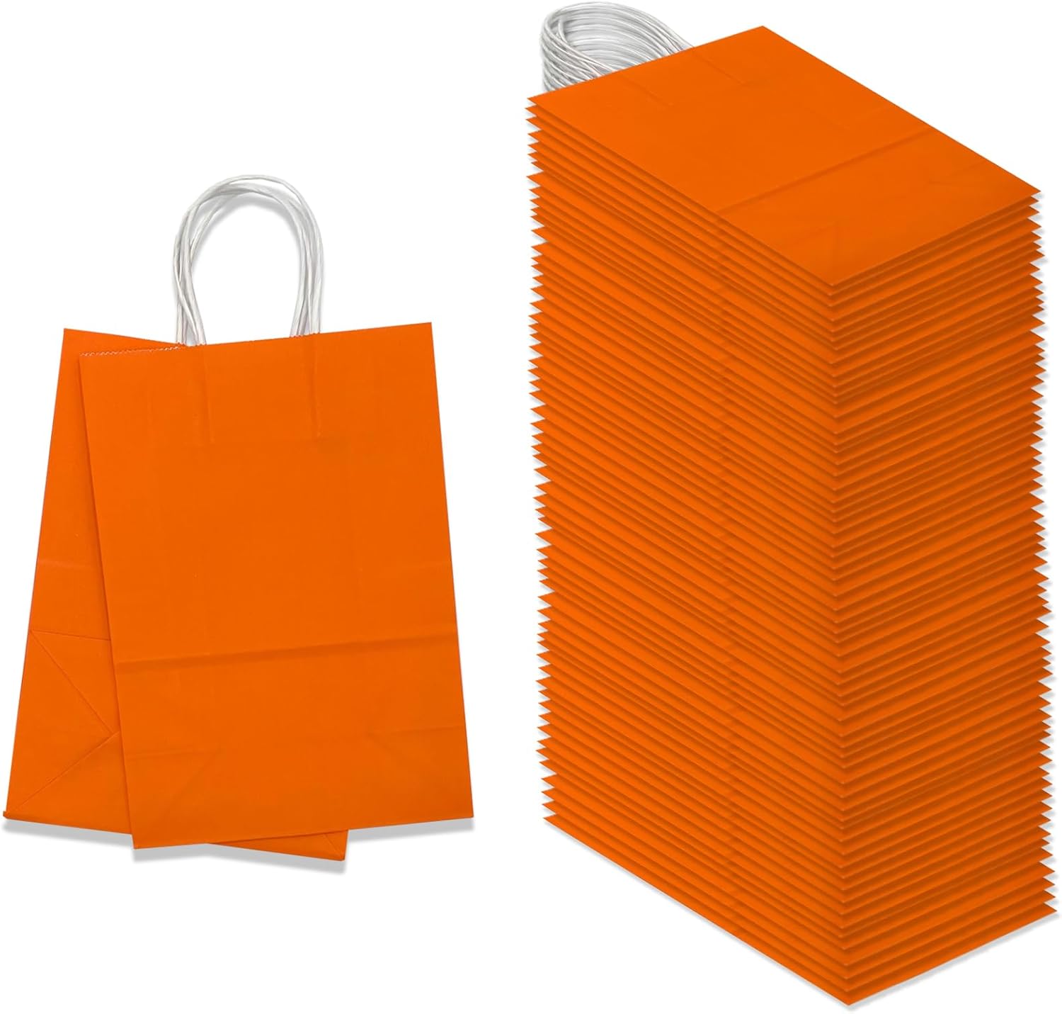 CARDINAL HILL 120 Pack Gift Bags Medium ORANGE Kraft Paper Bags with Handles, 120Pcs, 10.0 x 7.0 x 3.78 Inch - Durable Recyclable Gift Bags for Shopping Retail Parties and Custom DIY Projects Orange 120 Count (Pack of 1)