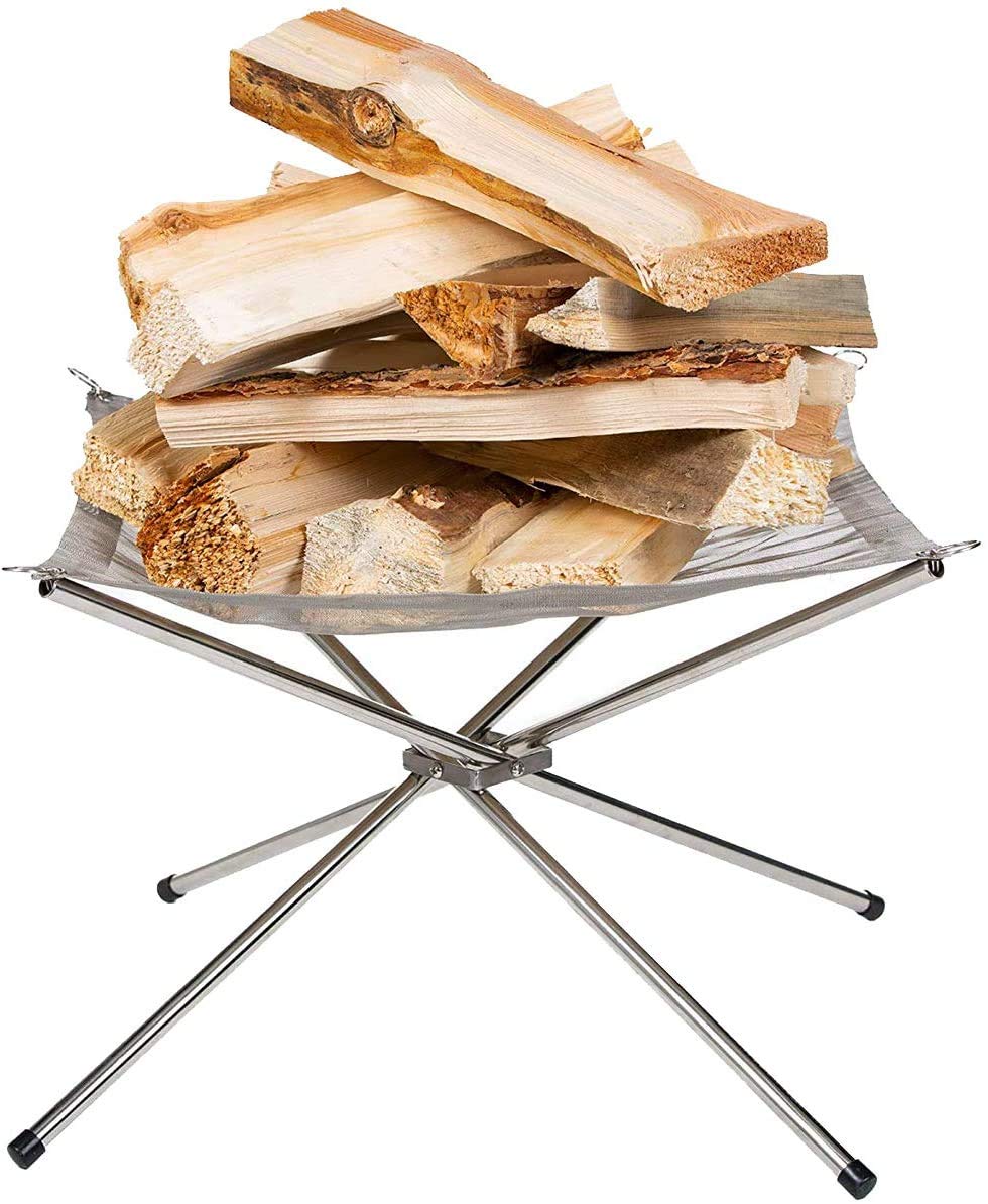 FASSTUREF Portable Outdoor Camping Fire Pit, Collapsing Stainless Steel Mesh Fireplace Patio Outdoor Heater Firepit with Carrying Bag for Camping Patio Backyard Garden,16.5 inches