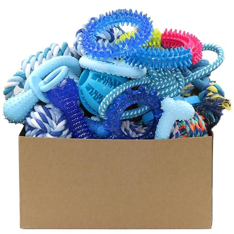 Beiker 20 Pack Puppy Chew Toys - Blue Dog Teething Toys for Puppies Puppy Teething Rings and Ropes