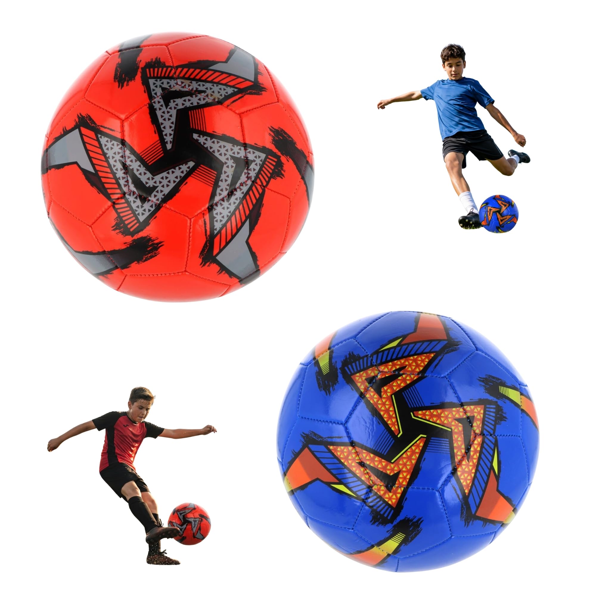 SRV Hub 2 Pack Size 5 Footballs Blue & Red, 32 Panel Soccer Ball Bundle, Ready to Play, Football Training Equipment for Match Practice, Coaching, School PE & Outdoor Games