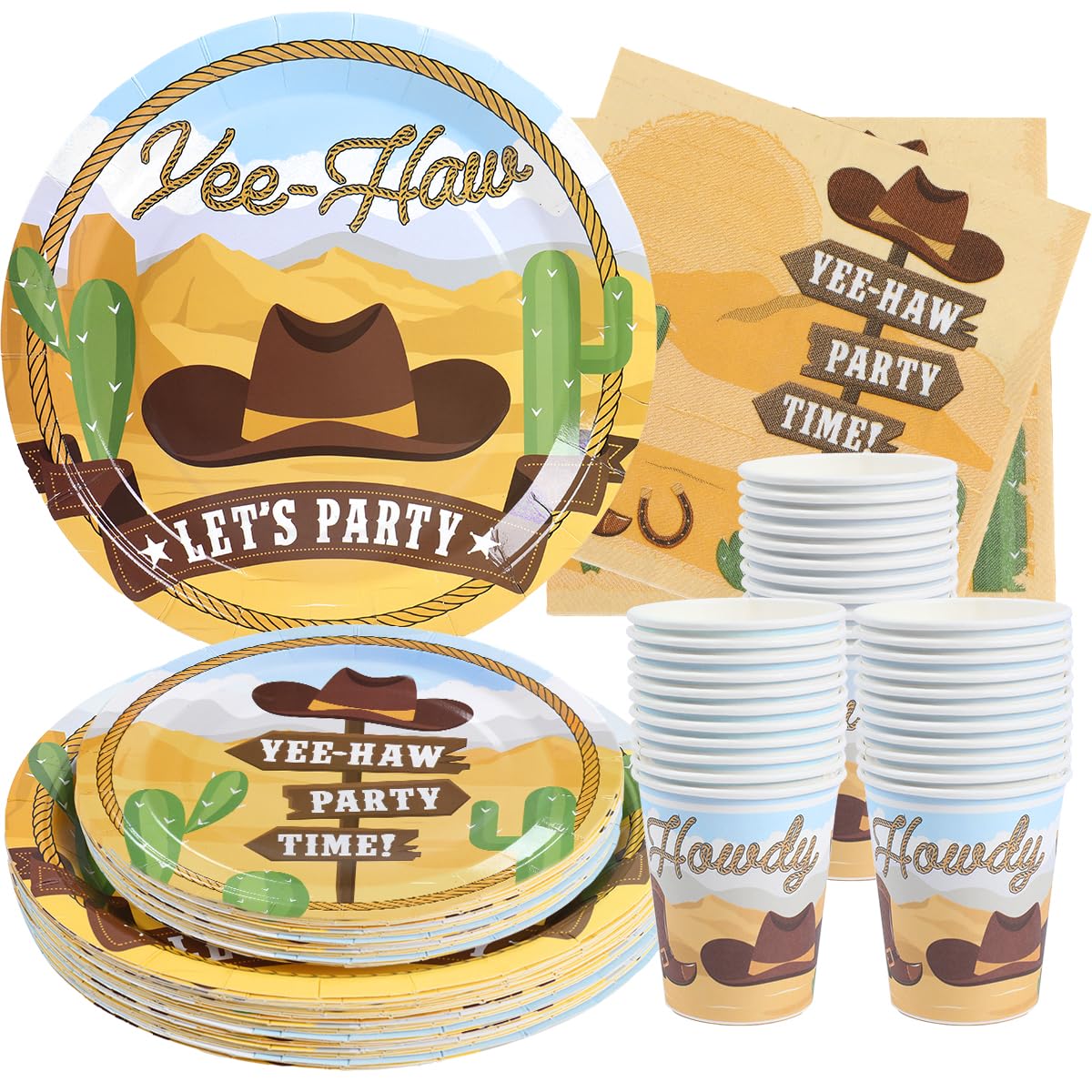 Ensemble De Vaisselle Jetable Western Cowgirl - 50 Pièces Pour 10 Invités - Assiettes, Gobelets, Serviettes - Fête D'anniversaire Rodéo