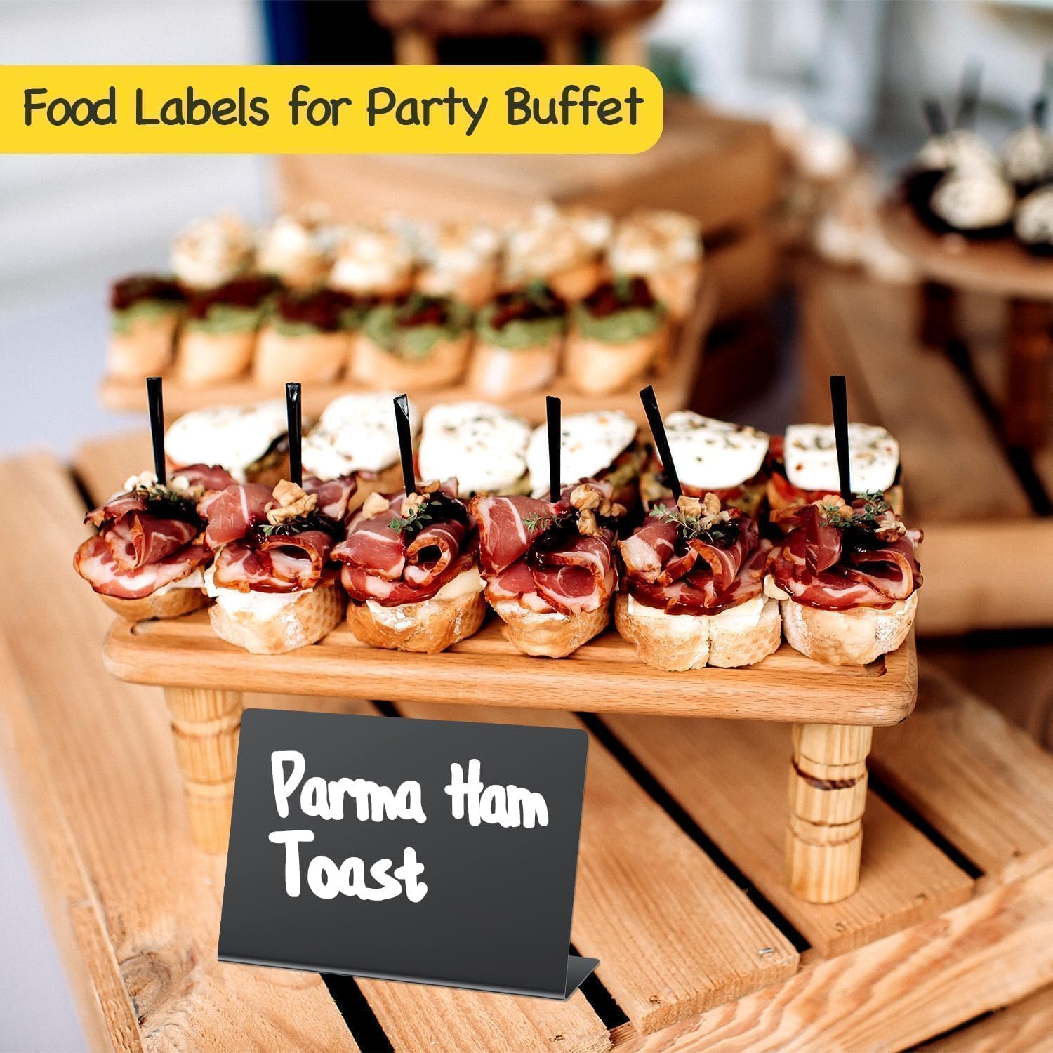 PigPotParty 12 Pcs Food Labels for Party Buffet w Cleaning Spray 4x3 Mini Chalkboard Signs for Food Display — view 5