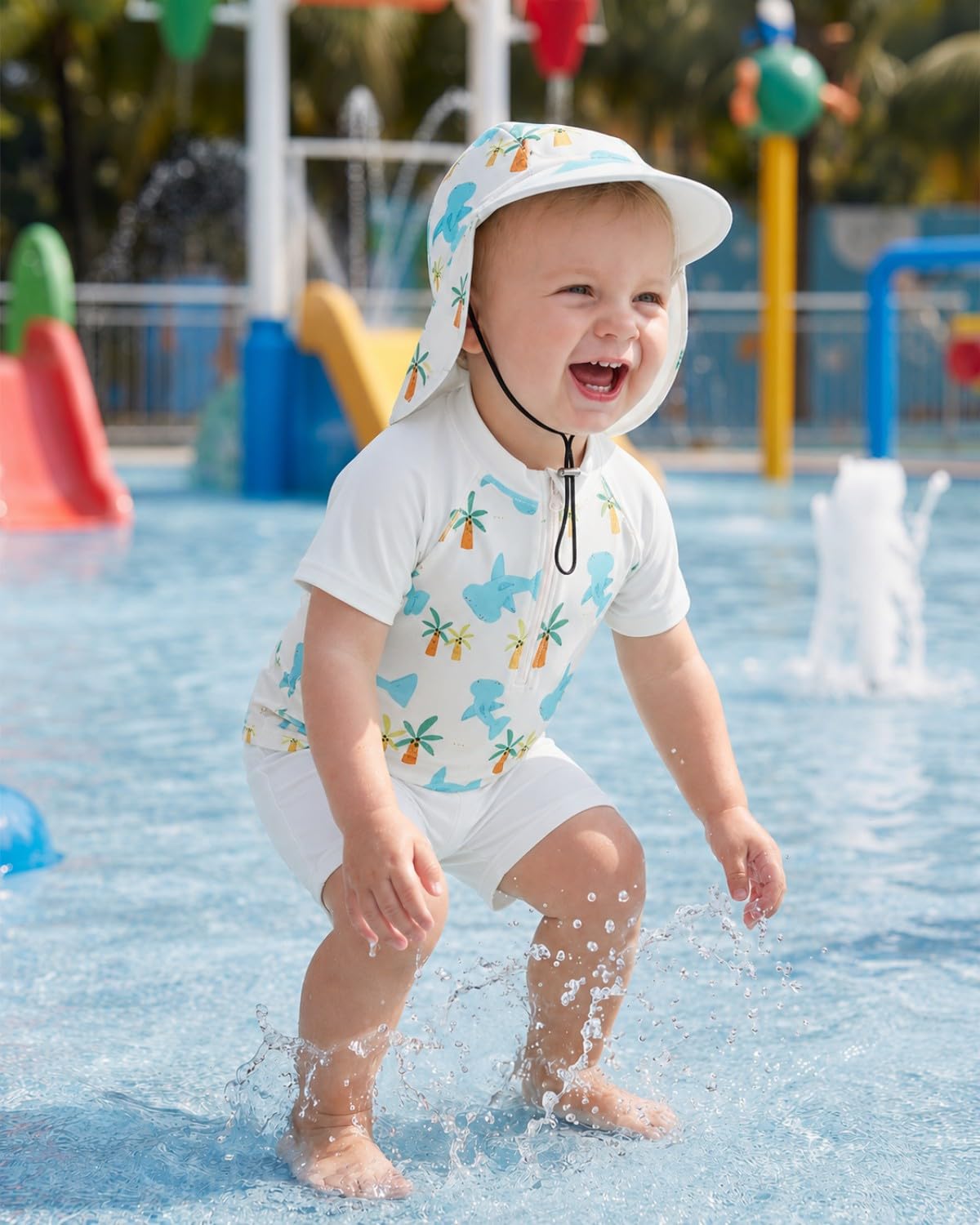JiAmy Set da bagno per bambini con pantaloncini da bagno per bambini, a maniche corte, set da 3 pezzi