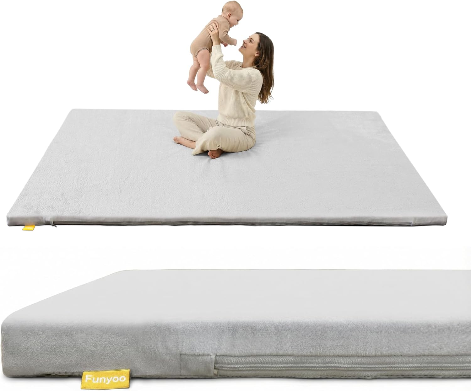 71" ×59" Padded Baby Play Mat for Floor, 1.2" Thick Machine Washable Foam Playmat, Soft Tummy Time Crawling Playpen Mat with Non-Slip Bottom, Fits 71" x59" Playpens