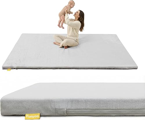 Tapete de juego acolchado para bebé de 71 x 59 pulgadas, tapete de espuma viscoelástica de 1.2 pulgadas de grosor con funda lavable a máquina,