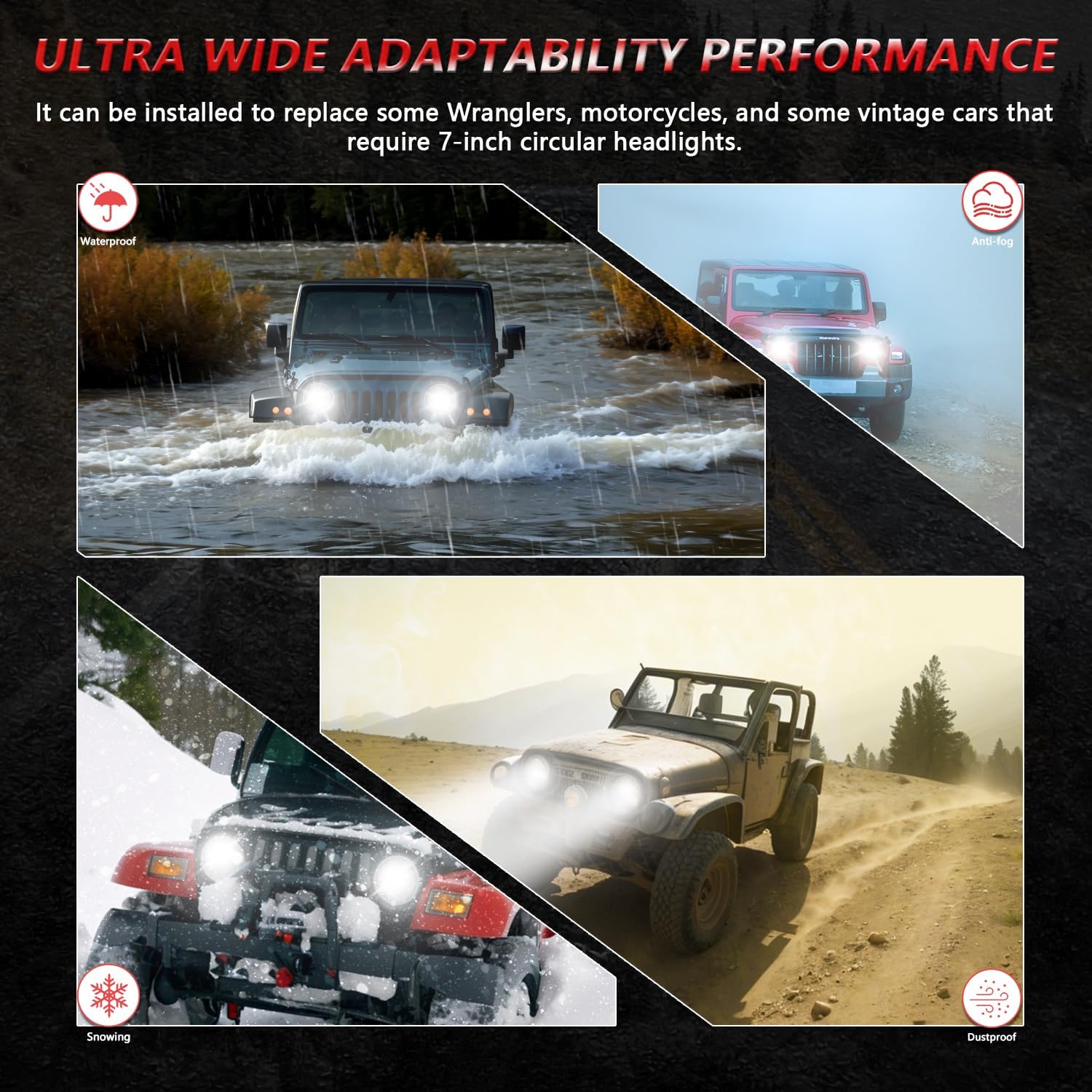 1000% Bright 7 Inch Round LED Headlight H6024 for Car, DOT Anti-glare DRL Turn Signal Driving Lights, High and Low Sealed Beam, Compatible with Jeep Wrangler JK JKU TJ LJ Chevy Ford etc.