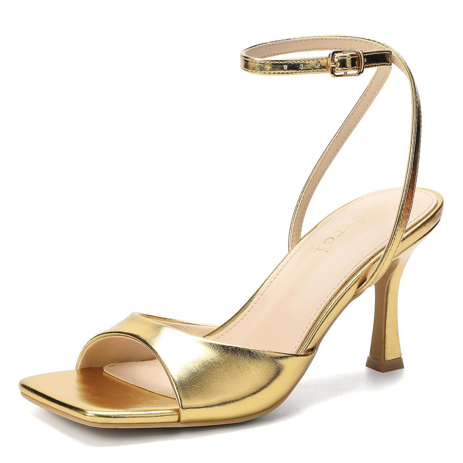 Goderci Womens Kitten Heel Sandals Square Open Toe Stiletto Heels