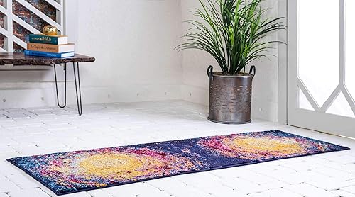 Miniatura 3 de Unique Loom Jardin Collection - Alfombra para múltiples áreas, abstracta, vibrante., Polipropileno, Multiazul marino.