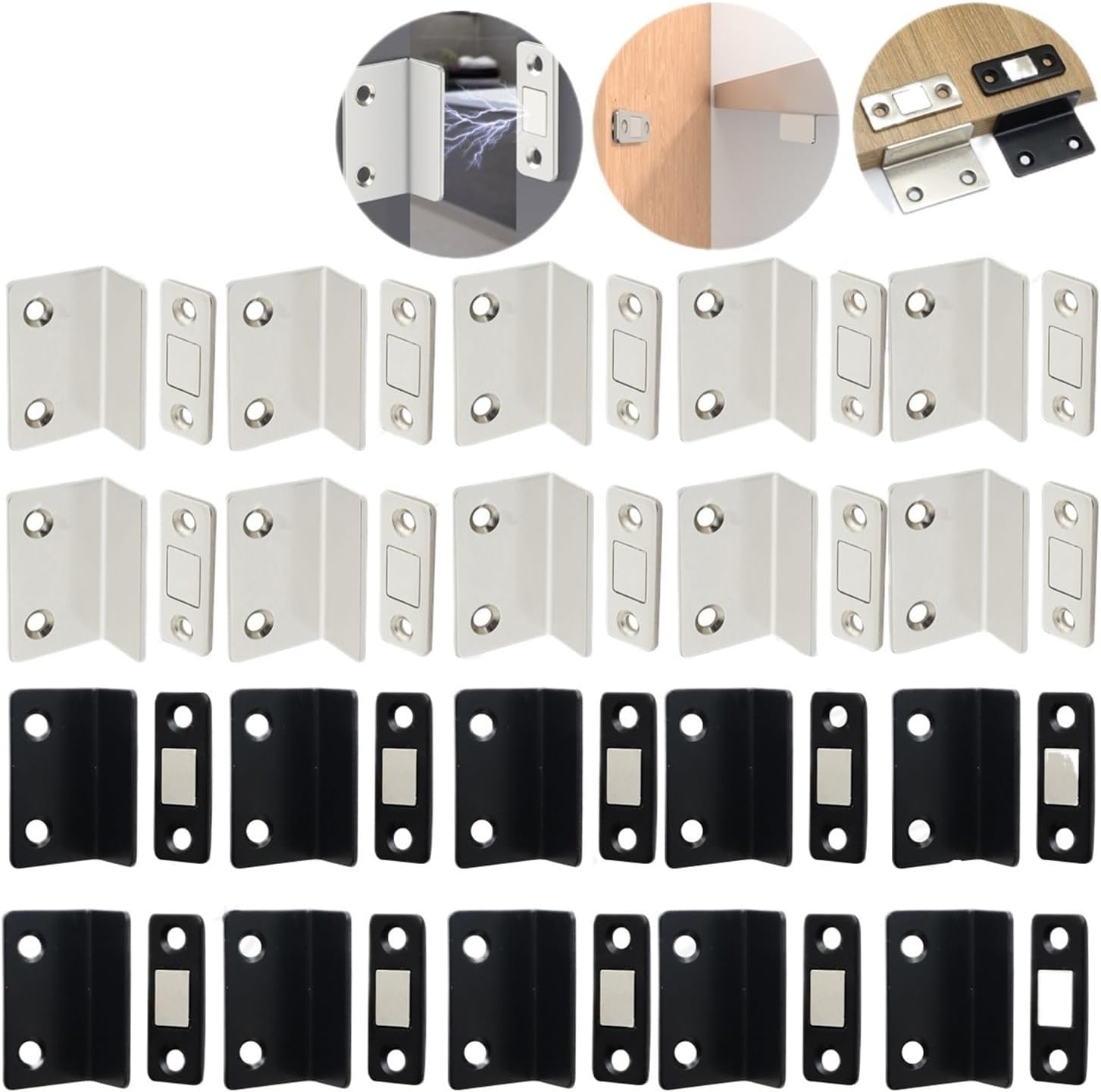 1-10PCS Strong Cabinet Catches Door Stops Hidden Closer with Screw for Closet Cupboard Furniture Hardware(4PCS Black)