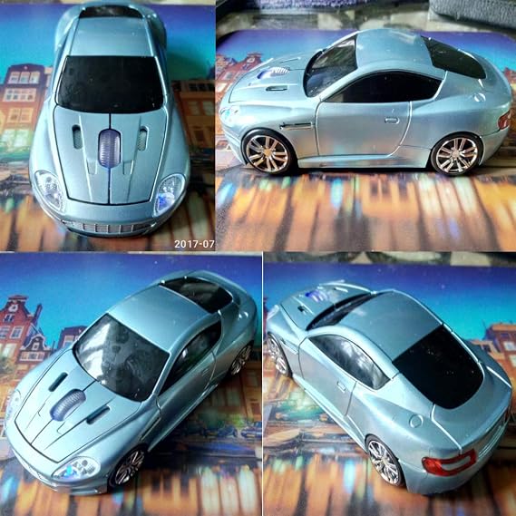Wireless Sports Car Mouse, 3D Optical Mouse for Desktop Laptop PC Computer Mouse, LED Light 2.4GHz 1000DPI Mice for MD (Azure)