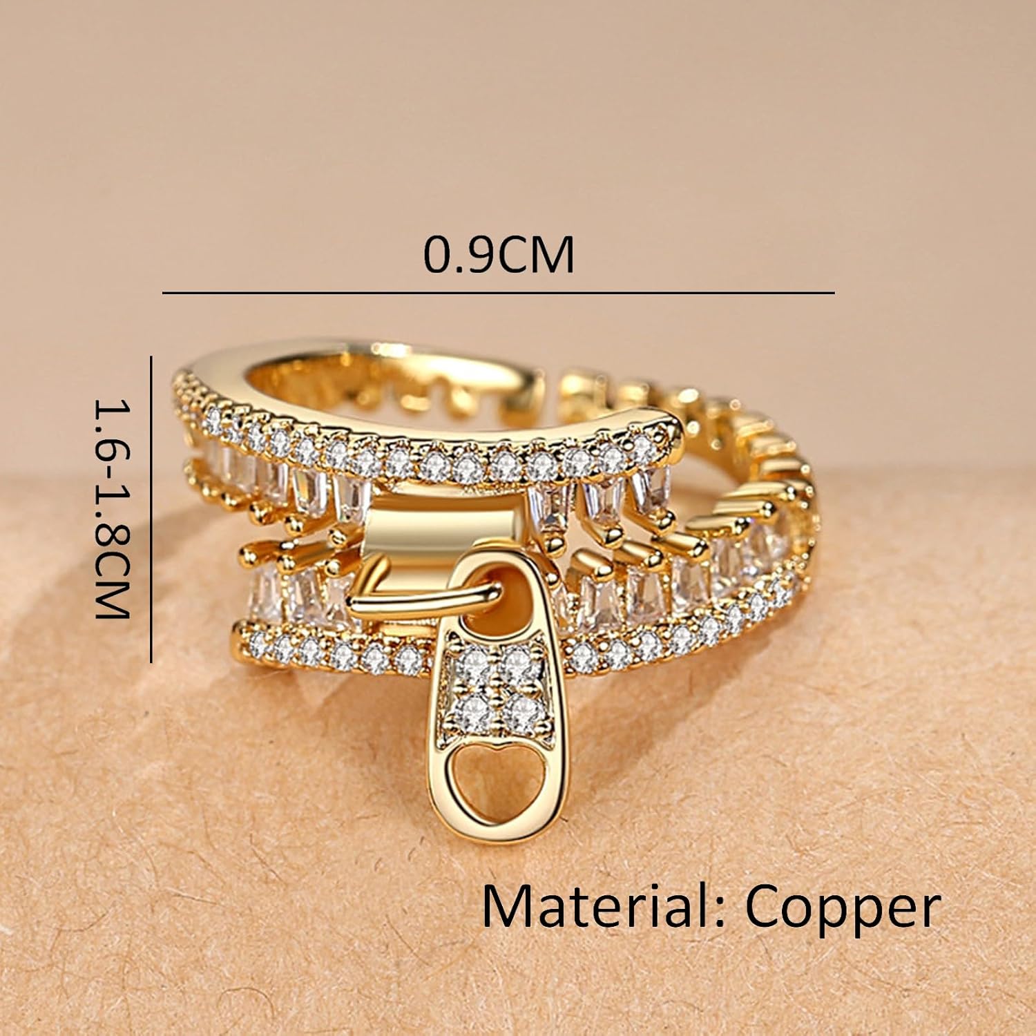 Gold Statement Ring For Women, Elegant Zipper Design Cubic Zirconia Moissanite 14k Golden Plated Non Tarnish Fashion Adjustable Promise Rings For Her Jewelry Gifts - Image 7