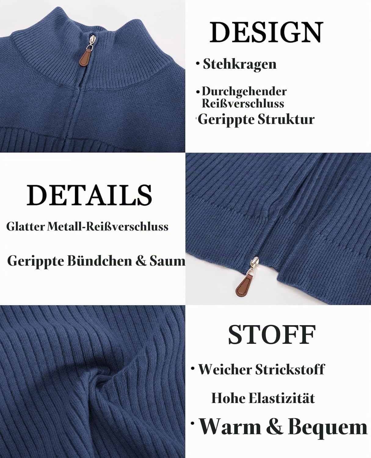 PJ PAUL JONES Strickjacke Herren mit Reissverschluss Stehkragen Cardigan