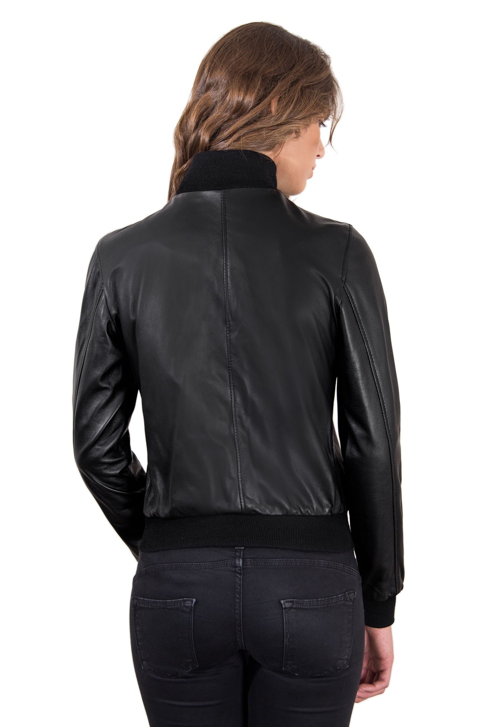 D'Arienzo Bomber in Pelle Blu Donna Giacca Primaverile Giubbotto Moto Vera Pelle Made in Italy G154