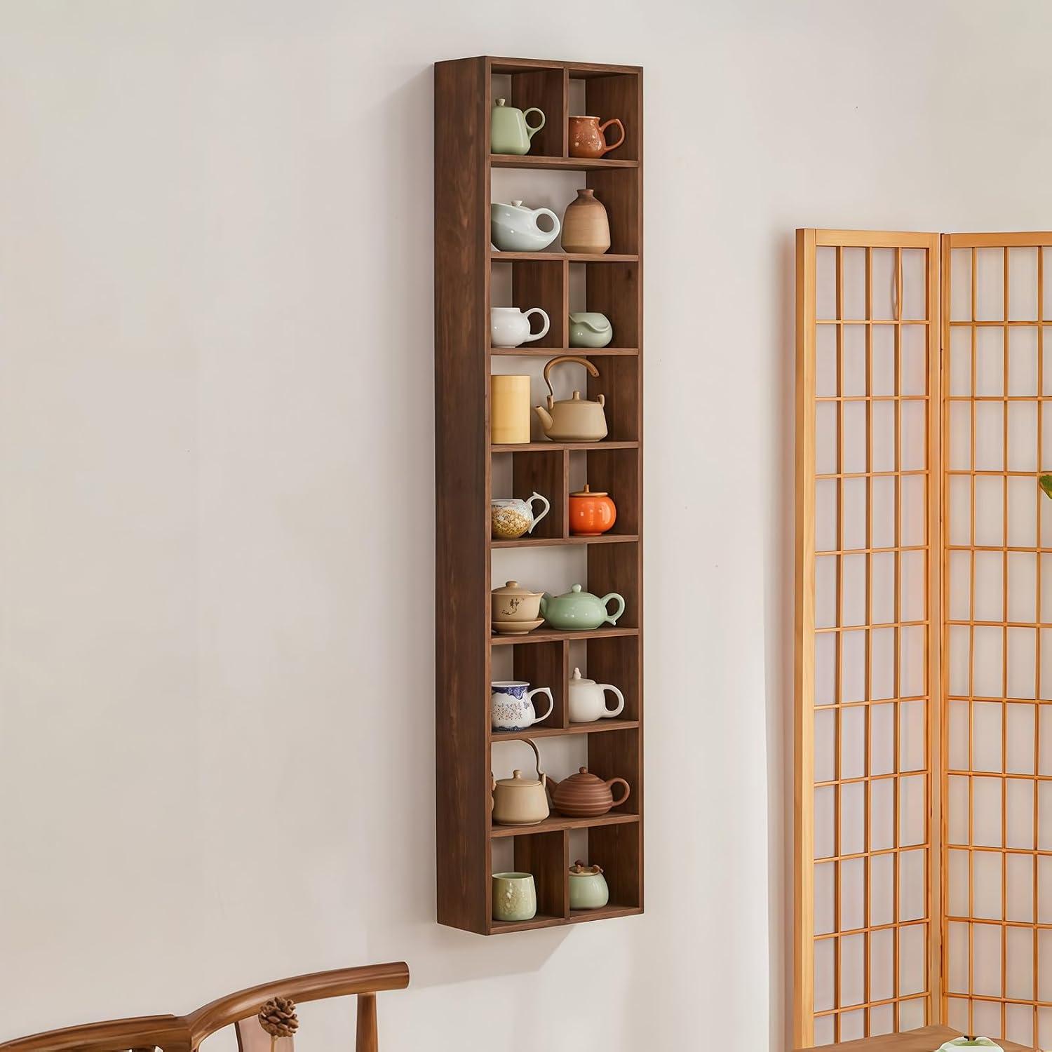 Solid Wood Wall-Mounted Storage Rack,Rectangular Modern Tea Set Rack,Hanging Curio Shelf,for Stury,Offices,Living Room