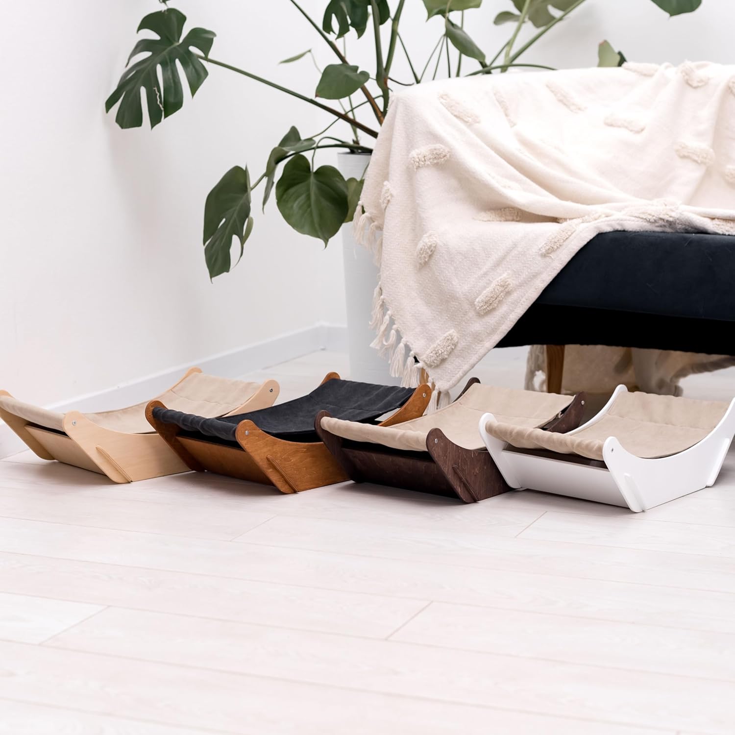 Cat Hammock Bed Wall Mount - Elevated Cat Beds for Indoor Cats - Floor Cat Hammock Wood Sleeper Cat Bed - Cat Furniture Indoor Cats Rustic Shelves Cat Decor Cat Lover Gift (Floor Hammock)