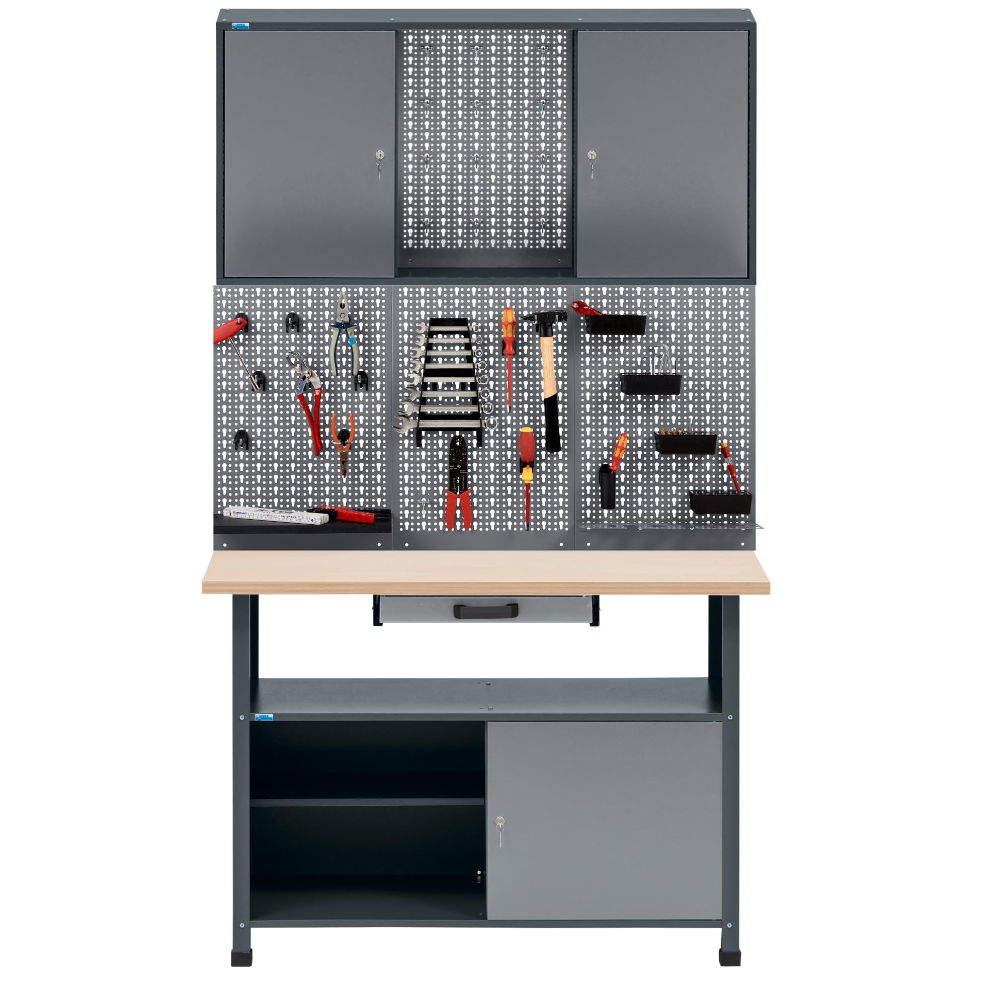 Küpper Aktions-Werkstatt-Set 14139, 120 cm breit, Werkbank, Lochwand, Hängeschrank (Hellgrau)